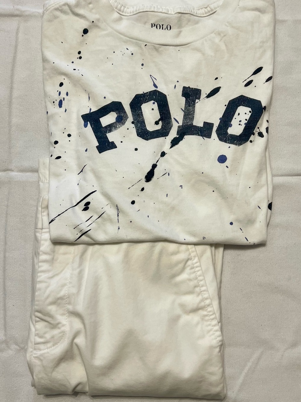 Polo Ralph Lauren boys outfit set sz 14 L14-16 paint splatter Tee chino shorts